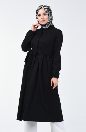 Concealed Button Belted Coat Black 0850A-01