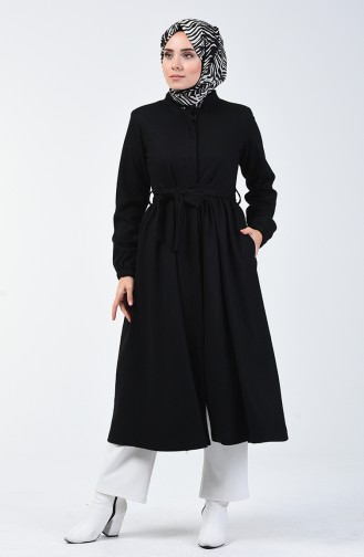 Concealed Button Belted Coat Black 0850A-01