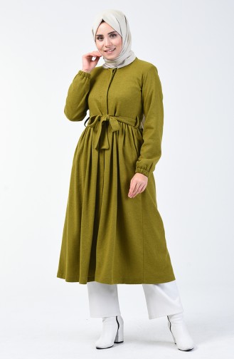 Concealed Button Belted Coat Peanut Green 0850A-02
