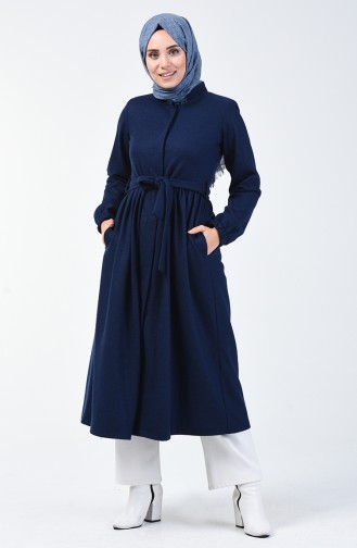 Concealed Button Belted Coat Navy Blue 0850A-03