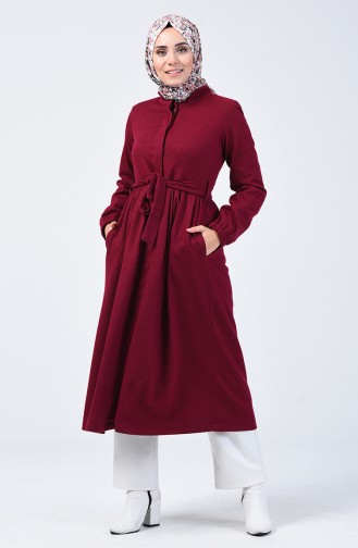 Concealed Button Belted Coat Damson 0850A-04