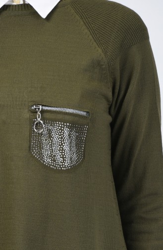Trikot Reissverschluss Detaillierter Pullover 14235-01 Khaki 14235-01