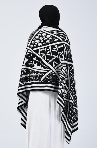 Triko Desenli Omuz Şalı 1009T-01 Siyah Beyaz