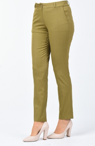 Classic Straight Trousers With Pockets Oil Green 1353PNT-01