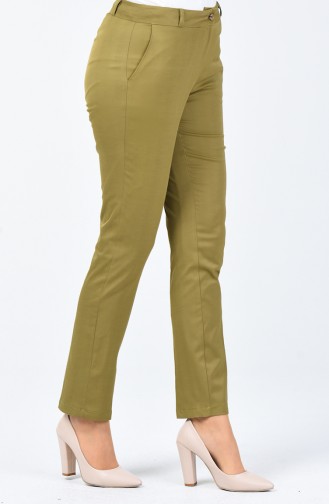 Classic Straight Trousers With Pockets Oil Green 1353PNT-01