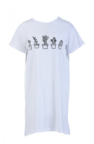 Tshirt Long à Motifs 8133-02 Blanc 8133-02
