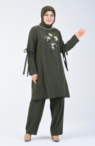 Plus Size Aerobin Fabric Tunic Trousers Double Suit 7936-03 Khaki 7936-03
