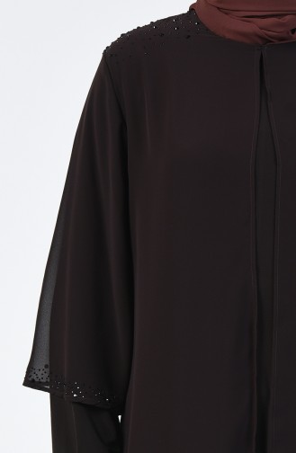 Büyük Beden Taş Baskılı Düz Elbise 7802-01 Kahverengi