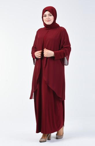 Claret Red Hijab Dress 7802-02