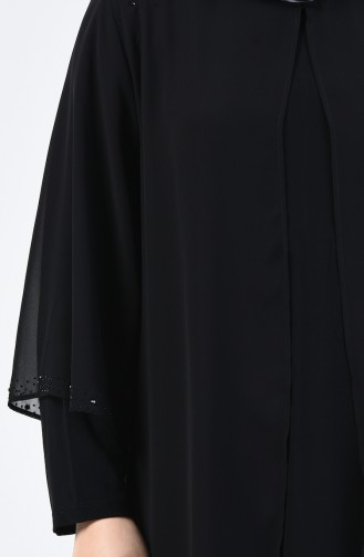 Büyük Beden Taş Baskılı Düz Elbise 7802-05 Siyah