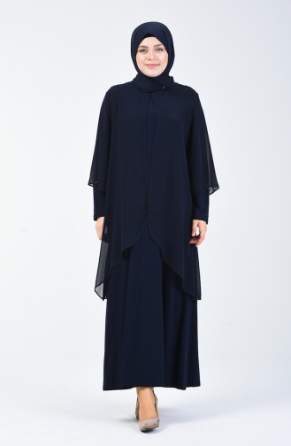 Navy Blue Hijab Dress 7802-06