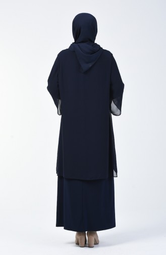 Robe İmprimée Pierre Grande Taille 7802-06 Bleu Marine 7802-06