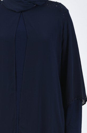 Robe İmprimée Pierre Grande Taille 7802-06 Bleu Marine 7802-06