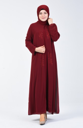 Robe İmprimée Pierre Grande Taille 7820-04 Bordeaux 7820-04