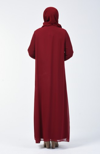Büyük Beden Taş Baskılı Elbise 7820-04 Bordo 7820-04