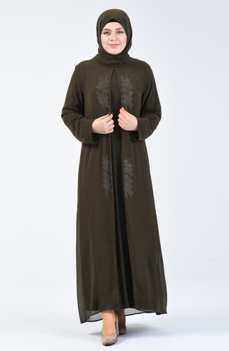 Robe İmprimée Pierre Grande Taille 7820-05 Khaki 7820-05