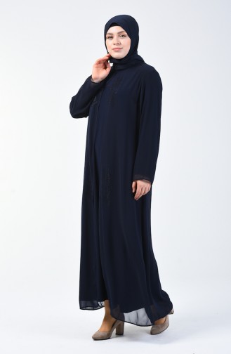 Robe İmprimée Pierre Grande Taille 7820-06 Bleu Marine 7820-06