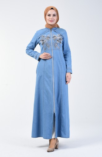 Strass Printed Jeans Abaya Jeans Blue 4107-01