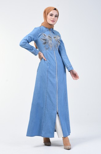 Strass Printed Jeans Abaya Jeans Blue 4107-01