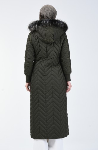 Furry Quilted Coat Khaki 0391-03