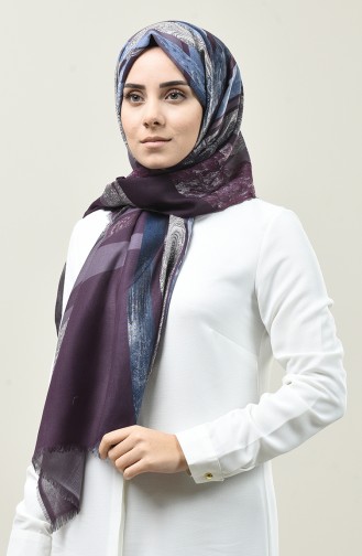 Karaca Patterned Cotton Shawl Purple Navy Blue 90667-01