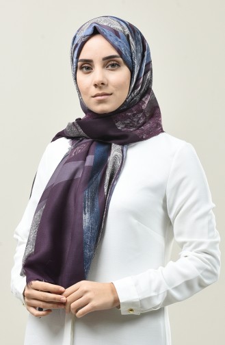 Karaca Patterned Cotton Shawl Purple Navy Blue 90667-01