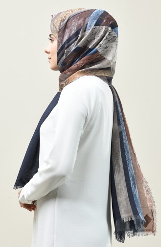 Karaca Patterned Cotton Shawl Navy Blue Beige 90667-09