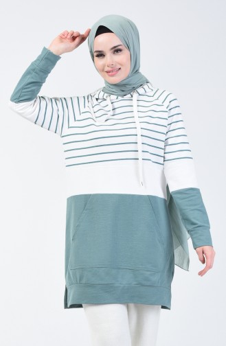 Kapüşonlu Çizgili Sweatshirt 0828-05 Çağla Yeşili