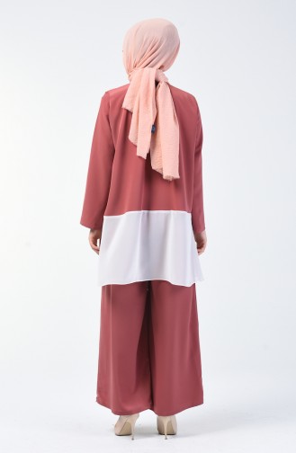 Ensemble Deux Peices Tunique Pantalon Avec Collier 1003-04 Rose Pâle 1003-04