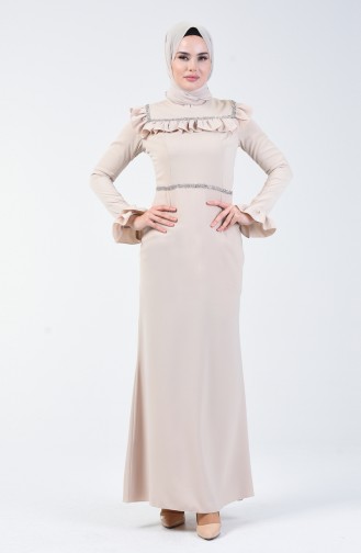 Robe de Soirée İmprimée Pierre 5256-02 Beige 5256-02