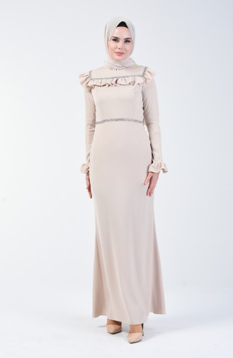 Robe de Soirée İmprimée Pierre 5256-02 Beige 5256-02