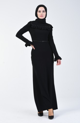 Robe de Soirée İmprimée Pierre 5256-03 Noir 5256-03