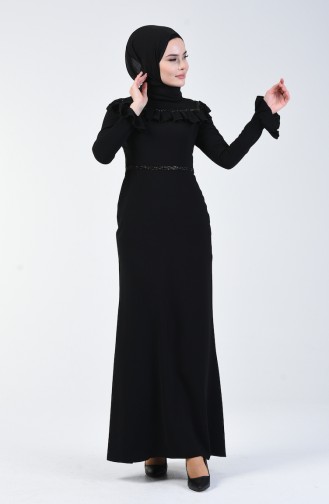 Robe de Soirée İmprimée Pierre 5256-03 Noir 5256-03