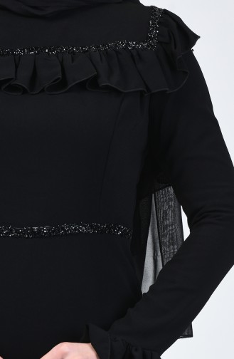Strass Printed Evening Dress Black 5256-03