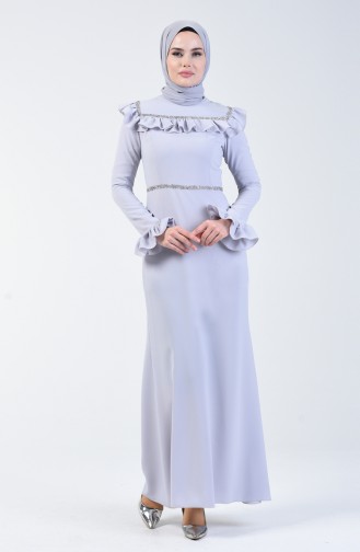 Strass Printed Evening Dress Gray 5256-04