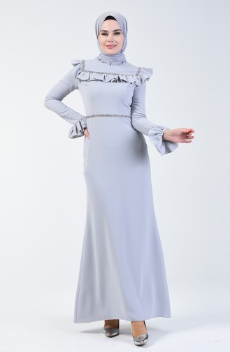 Light Gray Hijab Evening Dress 5256-05
