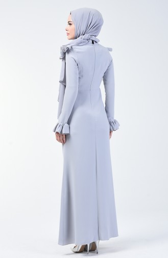 Light Gray Hijab Evening Dress 5256-05