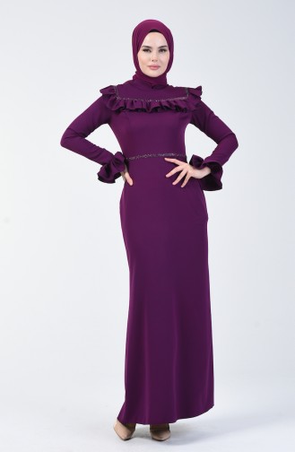 Stone Printed Evening Dress 5256-07 Purple 5256-07