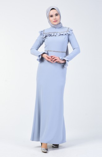 Baby Blue Hijab Evening Dress 5256-08