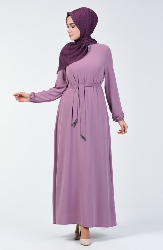Sleeve Elastic Belted Dress Magenta 0048-06