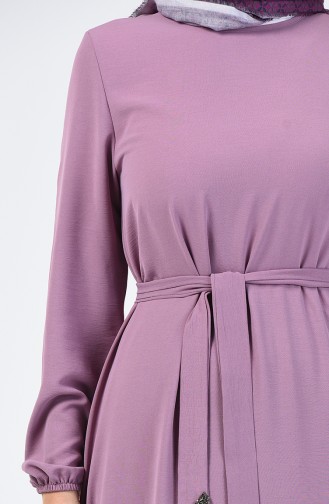 Sleeve Elastic Belted Dress Magenta 0048-06