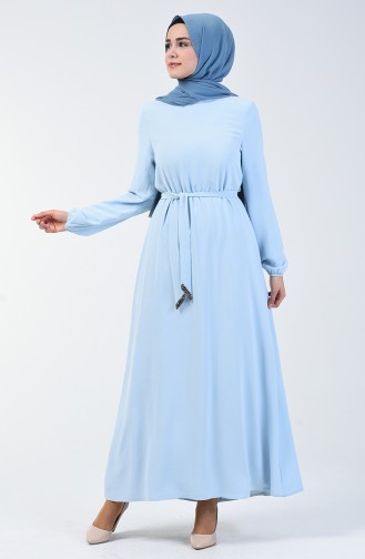 Sleeve Elastic Belted Dress Bebe Blue 0048-07