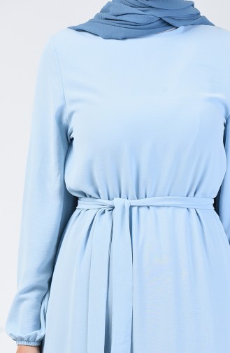Kolu Lastikli Kuşaklı Elbise 0048-07 Bebe Mavi
