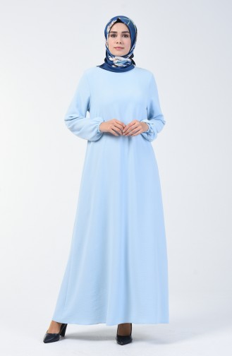 فستان بأكمام مطاط قماش آيروبين أزرق فاتح 0061-07