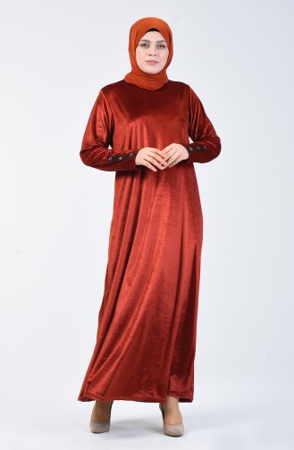 Büyük Beden Kadife Elbise 4868-01 Kiremit