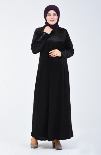Büyük Beden Kadife Elbise 4868-05 Siyah