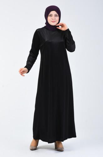 Büyük Beden Kadife Elbise 4868-05 Siyah