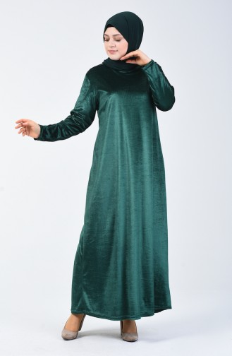 فستان مخمل قياس كبير أخضر زمردي 4868-07