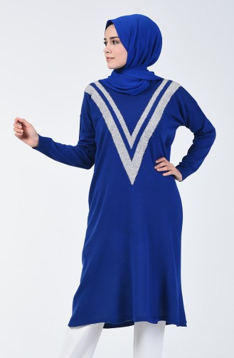 Silvery V Pattern Long Tunic Blue 4167-08