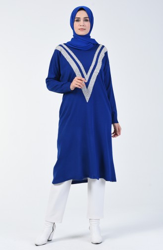 Silvery V Pattern Long Tunic Blue 4167-08